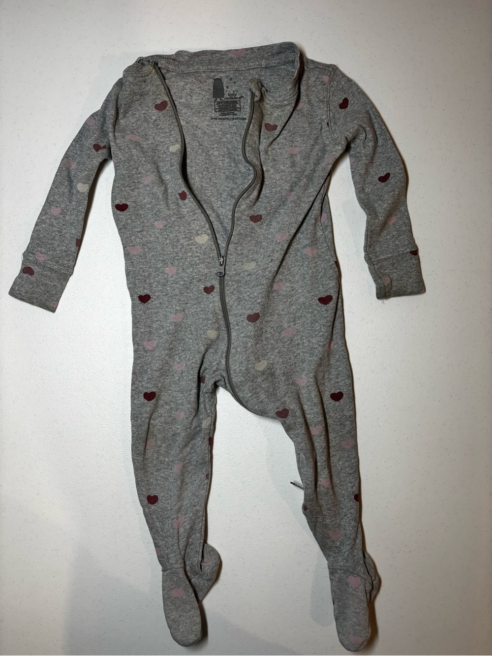 Kids Grey Heart-Print Footed One-Piece